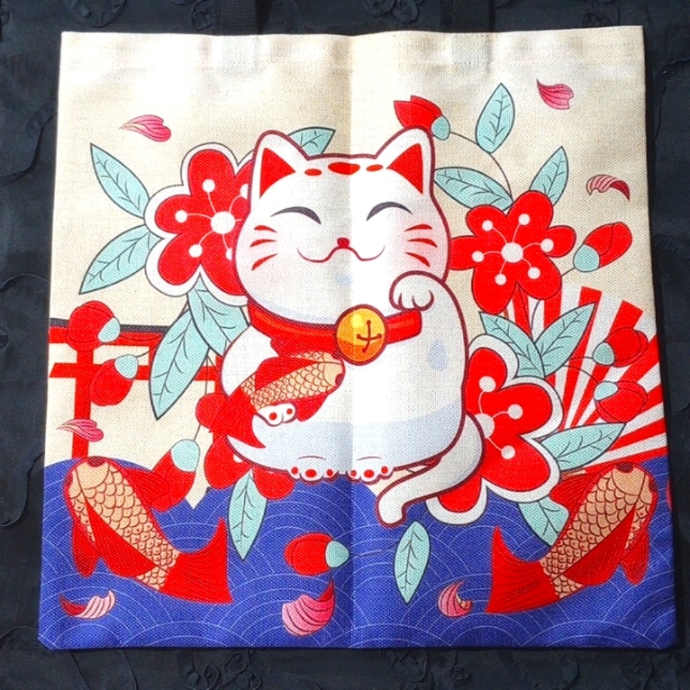 Lucky Kitty & Koi Fish Chinese Tote